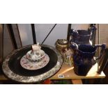 Assorted china inc. two mask jugs, 1930s black and white fruit bowl, etc. (8)