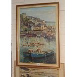 Large oil on board of Brixham Harbour by Mabel MUTTER, 29" X 20"
