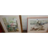 Watercolour of a country kitchen interior with Belfast sink by J. Russell VICK 1999 and a