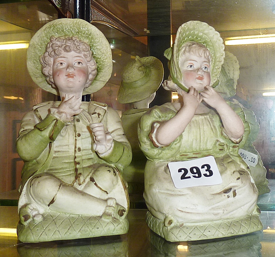 Pair of good Victorian bisque porcelain nodding doll ornaments