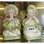 Pair of good Victorian bisque porcelain nodding doll ornaments