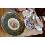 Continental porcelain wall plate, Imari plate, Wedgwood meat platter and other china
