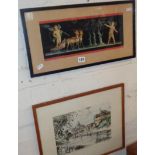 Italian watercolour frieze of putti with antelopes and trees by E. Fenderico (1900-?), together with