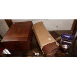 Victorian mahogany lap desk, pair of leather gaiters, a tie press and a Gillette safety razor in