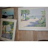 Two contemporary silkscreen prints of Mediterranean gardens by C. PENNY
