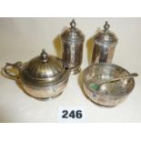 Adie Bros four-piece hallmarked silver cruet set, Birmingham 1932