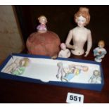 Various bisque pincushion half dolls, etc. early 20th c.