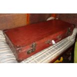 Vintage leather suitcase - contents inc. school slate, dominoes, riding crop, cutlery, etc.