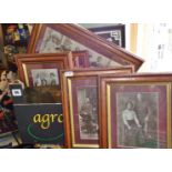 Old framed Edwardian family photographs, some military, Indian prints, snapshots, horse engraving