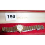 Ladies Omega constellation gold and stainless steel wrist watch in original case, c. 1990s