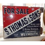 Old enamel estate agents sign - S. Thomas & Sons of Weymouth