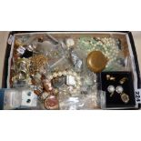 Tray of vintage costume jewellery, inc. watches, earrings, etc.