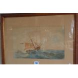 Victorian marine watercolour of a French sailing vessel, in a choppy sea, unsigned