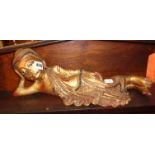 Painted and gilded wood reclining buddha