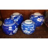 Four Chinese porcelain blue and white Prunus ginger jars