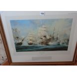 A print titled "The Battle of Trafalgar" by Robert TAYLOR, signed in 1980 by the present Lord