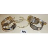 Seven vintage .925 and hallmarked silver bangles