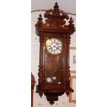 German Spring regulator wall clock in carved mahogany case, 19th c.