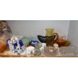 Shelf of 1960s and 70s glassware, ceramics, etc.