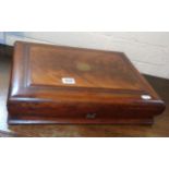 Victorian flame mahogany cutlery box with brass inset to lid