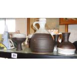 Novelty teapots, inc. a Lorna Bailey? (A/F and unsigned), studio pottery carafe and goblet set by