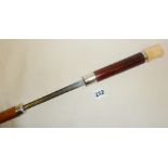 Victorian swordstick - malacca cane with silver bands and ivory knob. Blade marked as Wilkinson Pall