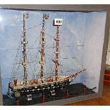 19th c. Folk Art model of a sailing ship "The Falcon" in glass fronted case