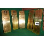 Five railway signal box polished brass lever plates