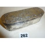Dutch repousse silver tobacco or snuff box, with hallmarks to base and covered with figural scenes