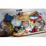 Box of old enamel badges and medallions, and others newer