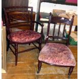 William Morris style elbow nursing chair, and another later painted and upholstered