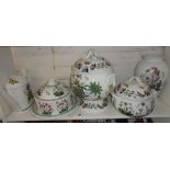 Shelf of Portmeirion Botanic Garden pieces, inc. large soup tureen, watering can, cheese dome, etc.