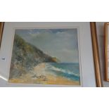 Robert Freame (xx) gouache on canvas board coast scene of Charmouth Beach together with a small