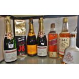 Bottles of Louis Roederer and Veuve Cliquot Champagne, unopened bottles of Scotch Whisky etc.