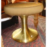 1960s retro designer boudoir stool on spun aluminium tulip style base with gold coloured fabric