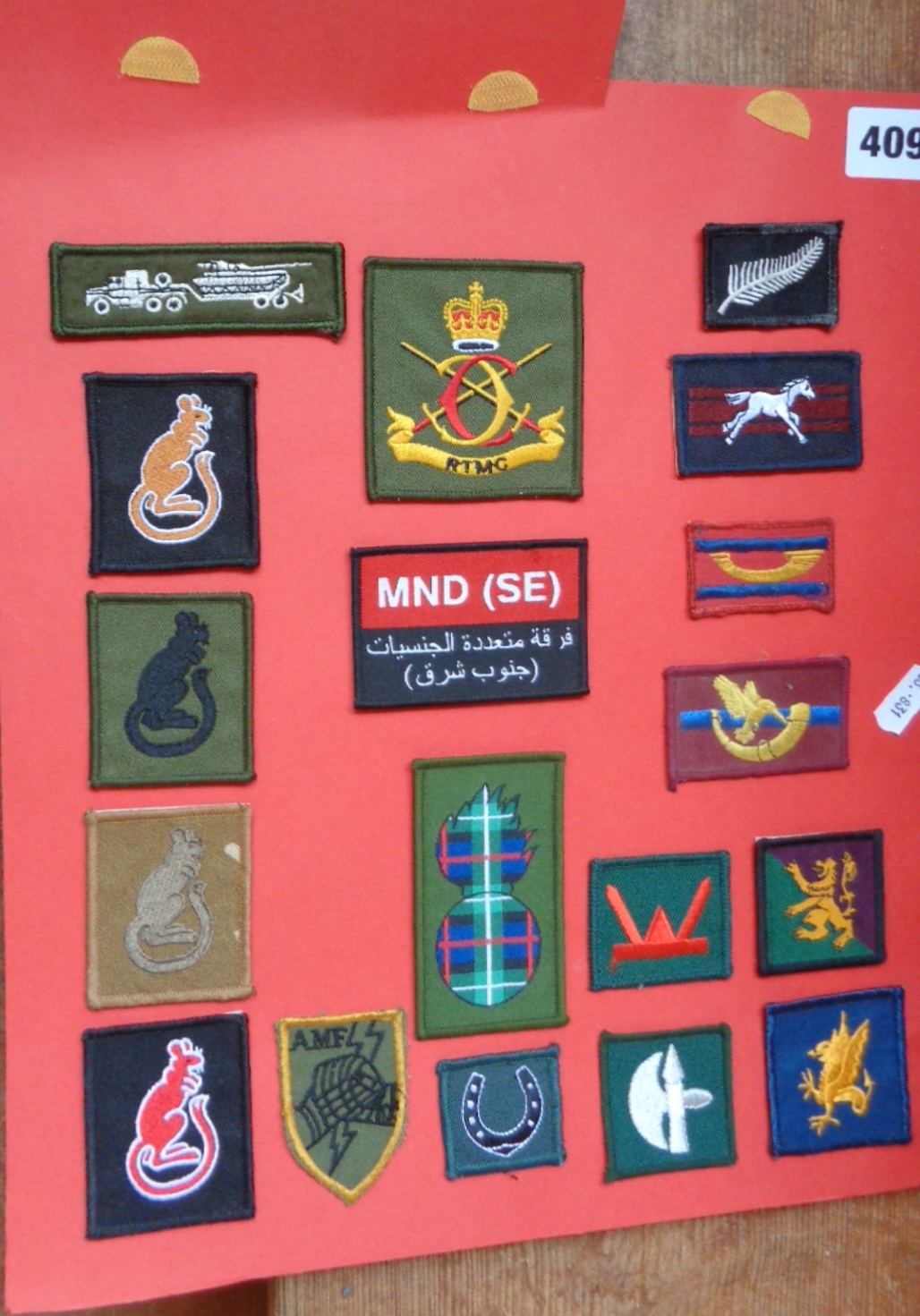 Sheet of military army fabric badges and flashes