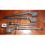 Four WW2 Enfield No.4 MKll spike bayonets with scabbards
