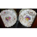 Pair of Victorian Dresden porcelain shaped plates with Meissen marks