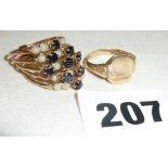 Victorian gold 5-part harem ring, (tested and most likely 14K), set with pearls and sapphires,