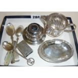 Hallmarked silver items - 1887 cream jug, matchbox case, silver spoons, etc.