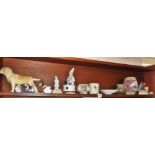 Shelf of ceramics, figure, Chinese porcelain vase (A/F)