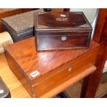 Victorian rosewood work box with mother of pearl inlay and fitted interior and another box