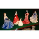Royal Doulton china figurines - "Special Occasion", "Rebecca" and "Buttercup" together with two