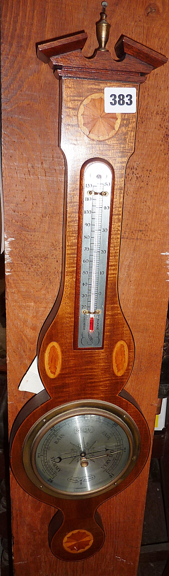 Reproduction inlaid walnut banjo barometer