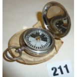 WW1 Short & Mason Ltd chrome pocket fob compass with kid leather pouch