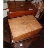 Six various Victorian wooden jewellery and stationery boxes, including a burr walnut work box