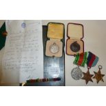 British WW2 8th Army Medal group, Africa Star, 1939-45 Star, Defence Medal. Also a silver life