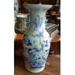 Large Chinese blue and white Celadon vase with birds and phoenix decoration, 59cm, (chip to rim)