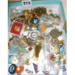 Collection of vintage enamel badges and key fobs etc, relating to bowling, police, cars, etc.