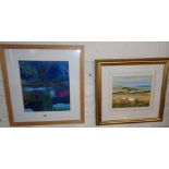 Original abstract acrylic painting by Betty Hepworth and a gouache landscape of St. Catherine's